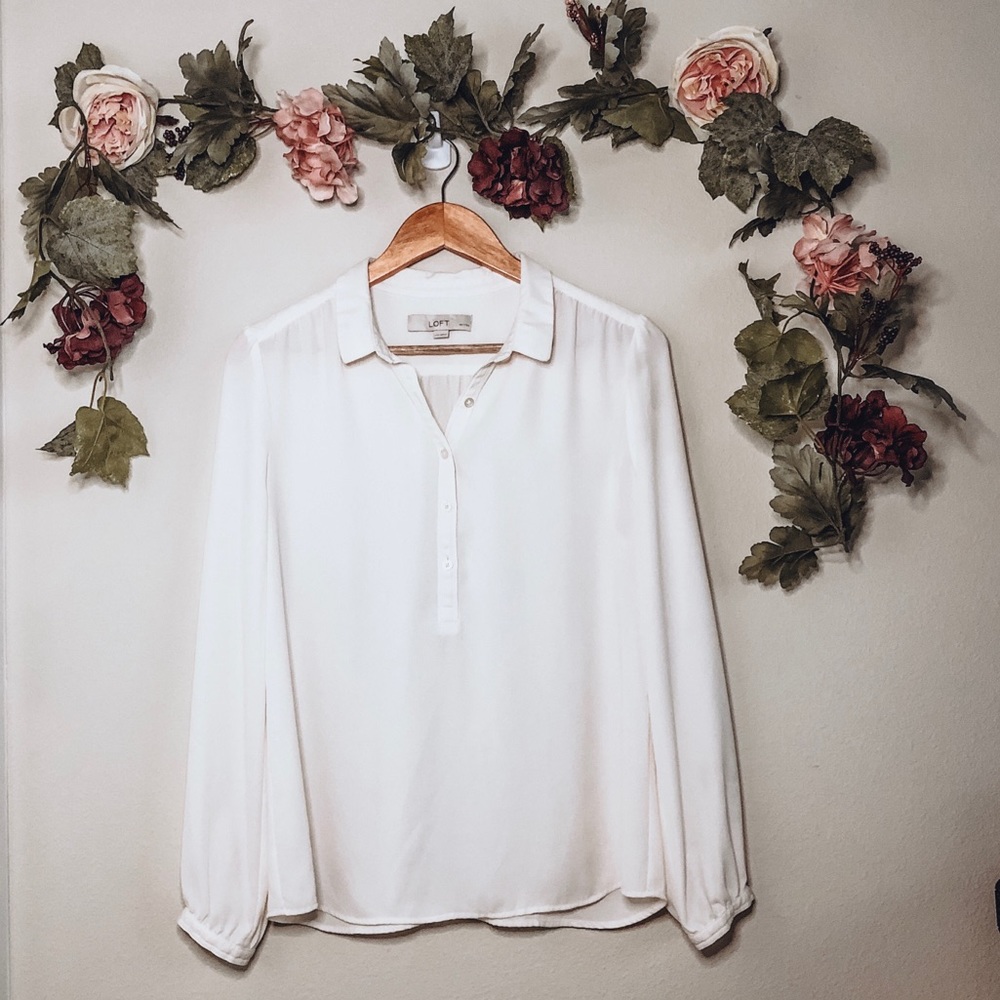 LOFT White Blouse Petite Medium